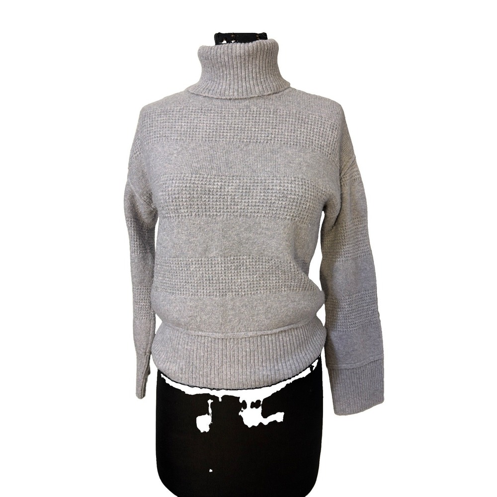 EVEREVE Womens Gray Knit Turtleneck Sweater Size XS Textured Stripe Cowl Boxy